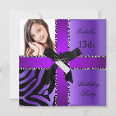 Invitation 13e anniversaire Zebra Cow violet noir blanc (Devant)