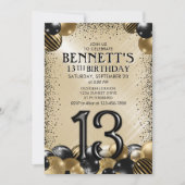 Invitation 13e Ballons Black Gold Anniversaire (Devant)