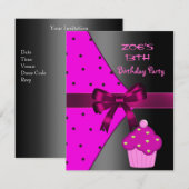 Invitation 13e fête d'anniversaire de la fête du Cupcake rose (Devant / Derrière)