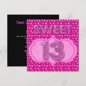 Invitation 13e fête d'anniversaire douce 13 ans points noirs (Devant / Derrière)