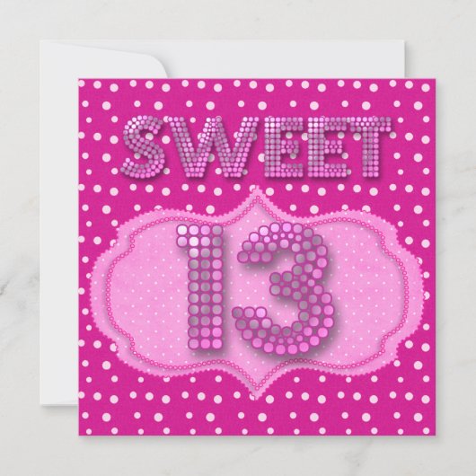 Invitation 13e fête d'anniversaire douce 13 ans points noirs (Devant)
