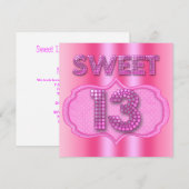 Invitation 13e fête d'anniversaire douce 13 ans points roses (Devant / Derrière)