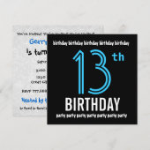 Invitation 13e fête d'anniversaire moderne Noir et couleur Nu (Devant / Derrière)