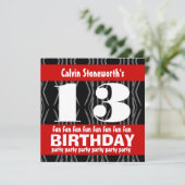 Invitation 13e fête d'anniversaire Noir Rouge Blanc Contempor (Debout devant)