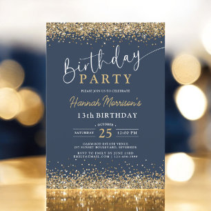 Invitation 13e Parties scintillant d'or bleu marine n'importe