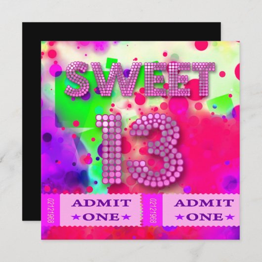 Invitation 13e Sweet 13 Anniversaire Billets Fun (Devant / Derrière)