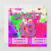 Invitation 13e Sweet 13 Anniversaire Billets Fun (Devant)