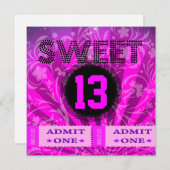 Invitation 13e Sweet 13 Anniversaire Billets Fun (Devant / Derrière)