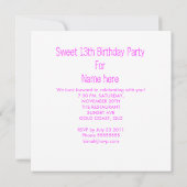 Invitation 13e Sweet 13 Anniversaire Billets Fun (Dos)