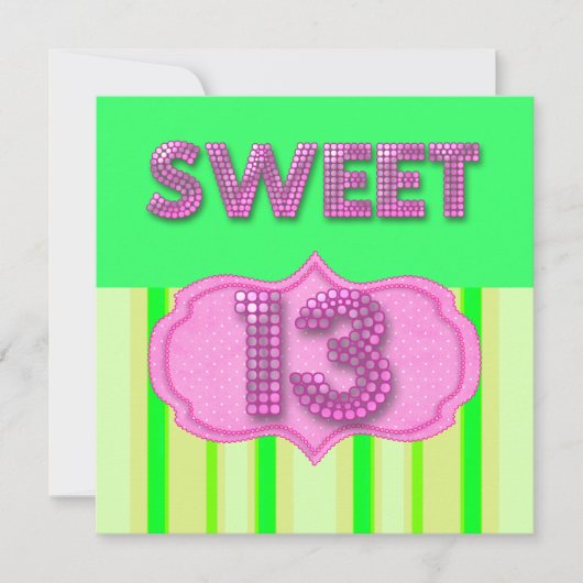 Invitation 13e Sweet 13 Anniversaire Fête Pink Lime Moderne (Devant)