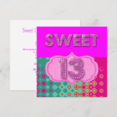 Invitation 13e Sweet 13 Anniversaire Pink Turquoise Moderne (Devant / Derrière)