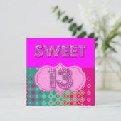 Invitation 13e Sweet 13 Anniversaire Pink Turquoise Moderne (Debout devant)