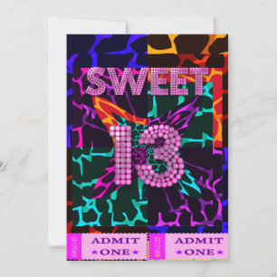 Invitation 13e Sweet 13 Anniversaire Poster de animal mixte