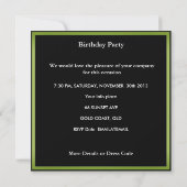 Invitation 13ème Ado fête d'anniversaire Lime Green Black Zeb (Dos)
