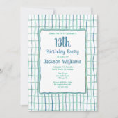 Invitation 13ème anniversaire main de fête tiré bleu vert uni (Devant)