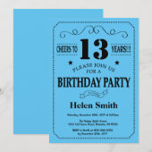 Invitation 13ème Noir et bleu d'invitation d'anniversaire (Devant / Derrière)