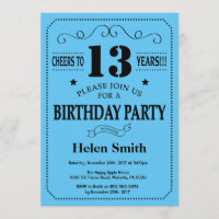 13ème Noir et bleu d'invitation d'anniversaire
