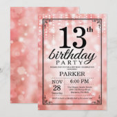 Invitation 13ème Parties scintillantes de rose d'invitation (Devant / Derrière)