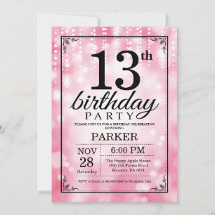 Invitation 13ème Parties scintillantes de rose d'invitation