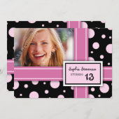 Invitation 13ème Points de noir de rose d'invitation de fête (Devant / Derrière)