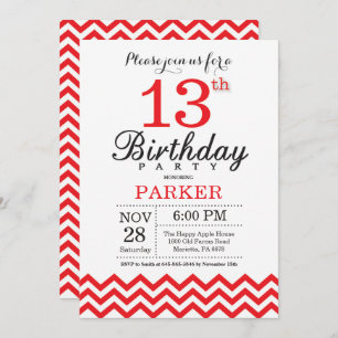Invitation 13ème Rouge Chevron d'invitation d'anniversaire
