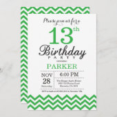 Invitation 13ème Vert Chevron d'invitation d'anniversaire (Devant / Derrière)
