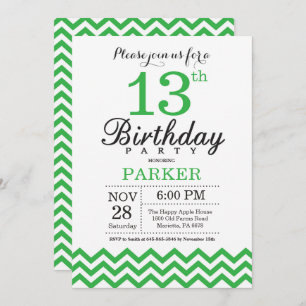 Invitation 13ème Vert Chevron d'invitation d'anniversaire