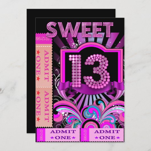 Invitation 13th Sweet 13 Anniversaire Party Billets d'entrée (Devant / Derrière)