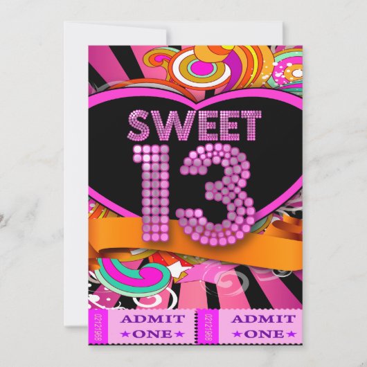 Invitation 13th Sweet 13 Anniversaire Party Billets d'entrée (Devant)