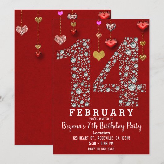 Invitation 14 février 14e Cœur rouge Party de la Saint-Valent (Devant / Derrière)