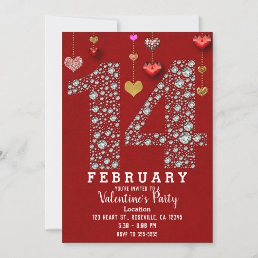 Invitation 14 février 14TH Red Hearts Saint Valentin (Devant)