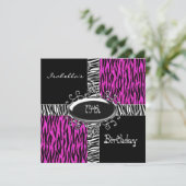 Invitation 14e anniversaire Ado animal rose sauvage noir (Debout devant)