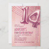 Invitation 14e anniversaire Ado fille Rose or (Devant)