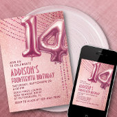 Invitation 14e anniversaire Ado fille Rose or