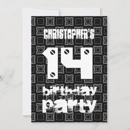 Invitation 14e anniversaire Ado moderne Black White Motif V01 (Devant)