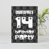 Invitation 14e anniversaire Ado moderne Black White Motif V01 (Debout devant)