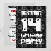 Invitation 14e anniversaire Ado moderne Black White Motif V01 (Devant / Derrière)