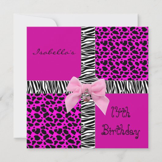 Invitation 14e anniversaire adolescent vache rose (Devant)