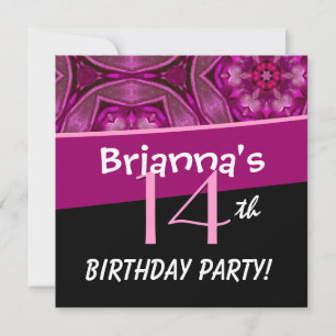 Invitation 14e anniversaire Big Bold Pink Flower Star Motif
