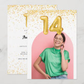 Invitation 14e anniversaire Confetti Photo fête d'anniversair (Devant / Derrière)
