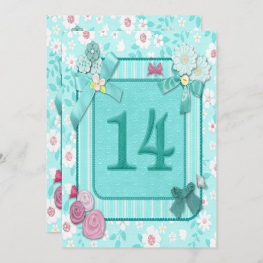 Invitation 14e anniversaire de fête (Devant / Derrière)