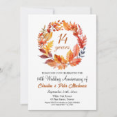 Invitation 14e anniversaire de Mariage Automne Floral Garland (Devant)