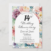 Invitation 14e anniversaire Mariage Élégant script floral (Devant)