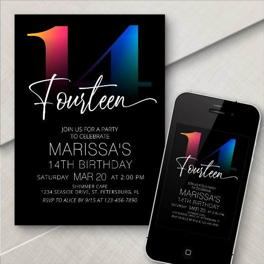 Invitation 14e anniversaire moderne
