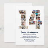 Invitation 14e anniversaire Numéro 14 Photo personnalisée Col (Devant / Derrière)