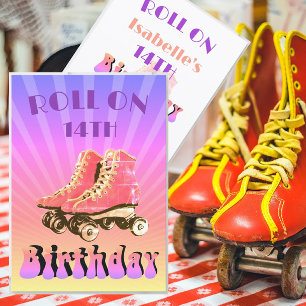 Invitation 14e anniversaire Retro Roller Patinage Purple Sunb