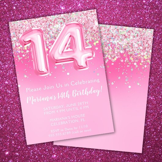 Invitation 14e Anniversaire rose Fille Parties sci