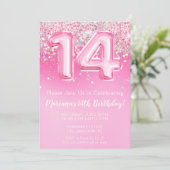 Invitation 14e Anniversaire rose Fille Parties sci (Debout devant)