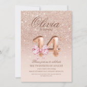 Invitation 14e anniversaire Rose rose or bow fête d'anniversa (Devant)