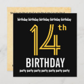 Invitation 14e fête d'anniversaire Gold moderne et Noir (Devant / Derrière)